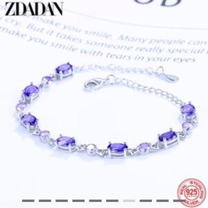 925 Sterling Silver and Purple Cubic Zirconia Bracelet